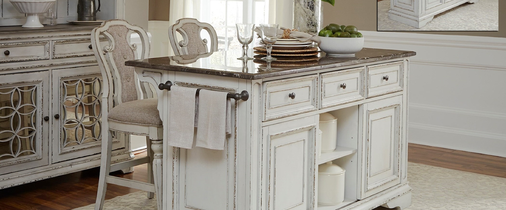 Kitchen Island and Counter-Height Stool Set